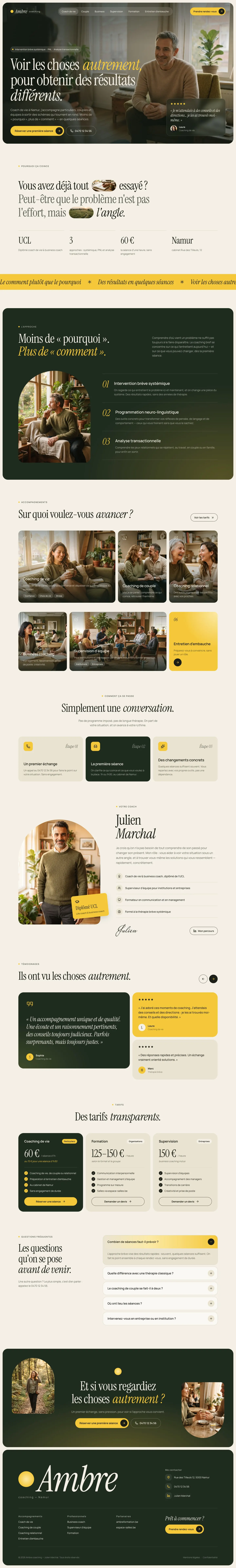 Page d’accueil complète du site Ambre coaching